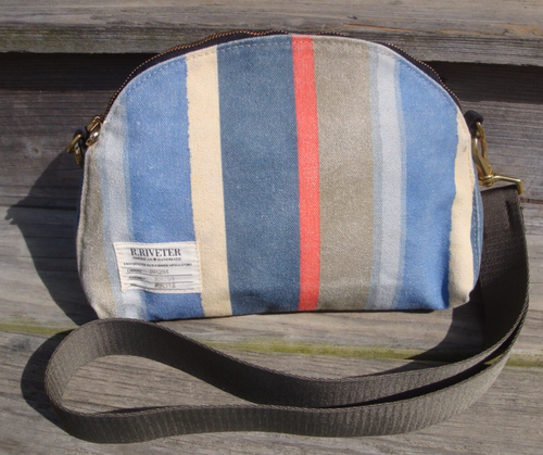 R RIVETER Hopper Canvas Small Crossbody Summer Stripe Green Blue Boho Hobo Purse