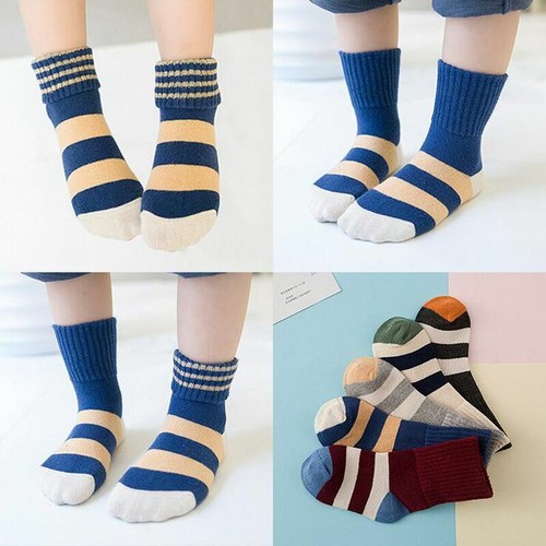 Kids Boys Girls Cotton Stripe Socks Warm Soft Breathable Fashion Socks 5 Pairs - Picture 28 of 28