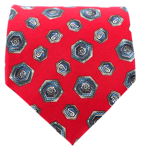 Corbata de sarga de seda vintage Arrow para hombre foulard rojo hexágonos 57 x 3,75 EE. UU.