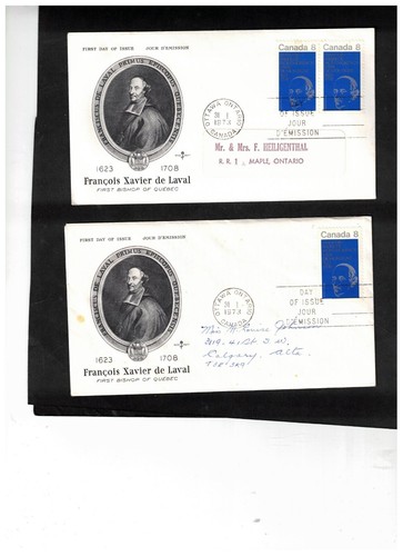 CANADA 1973 BISHOP FRANCOIS de LAVAL 2 FDC #611 BOX 528 - 第 1/1 張圖片
