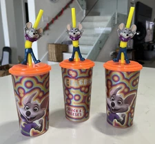 3-Chuck E Cheese Collectors Official Figurine Party Celebrate Figurine Sip Cups