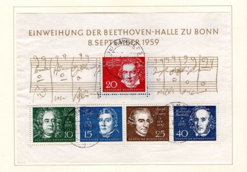 West Germany - 1959 Composers Souvenir Sheet. Scott #804 USED - Afbeelding 1 van 1