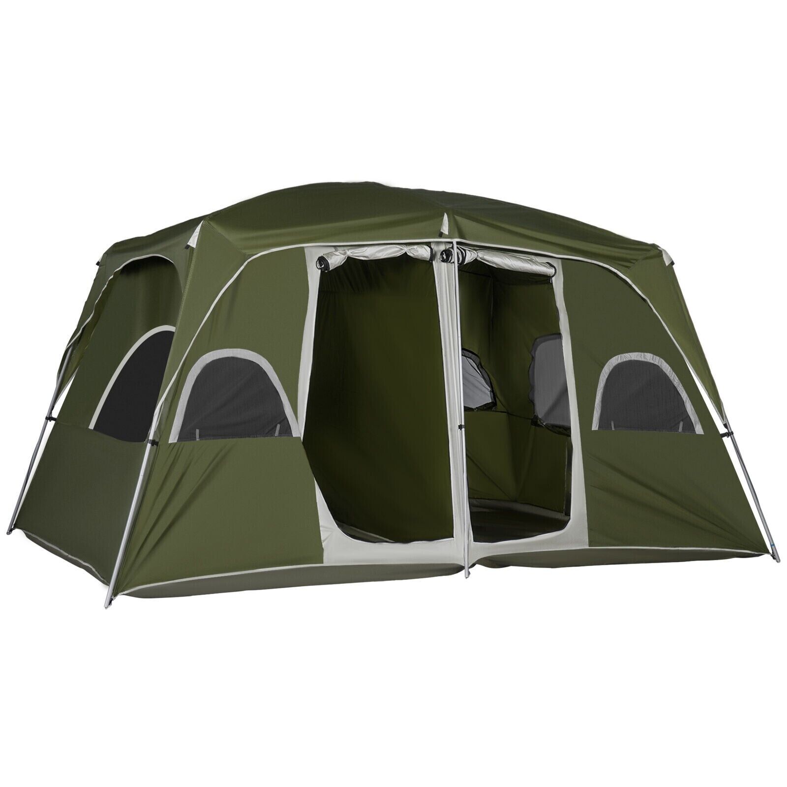 Outsunny Camping Tent, Family Tent 4-8 Person 2 Room Easy Set Up, Green