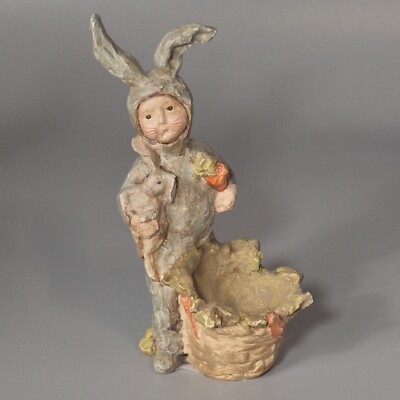 Dept 56 Child in Blue Easter Bunny Suit Costume Carrot Figurine Basket 56.24920