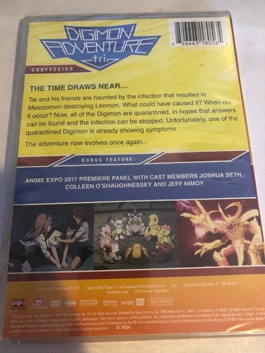 Digimon Adventure Tri. Confession, DVD Brand New Sealed Shout Factory Region 1 - Picture 2 of 2