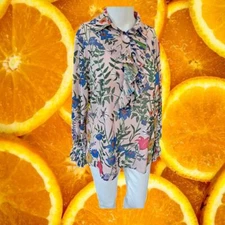 JCL Ruffled Floral Pink Button Up Shirt Size Medium