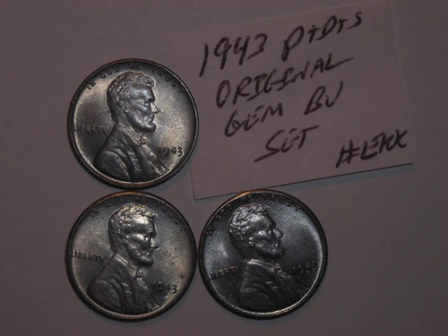wheat penny 1943,1943-D,1943-S LINCOLN STEEL CENT ORIGINAL GEM BU SET 1943S,43D
