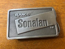 Vintage 1970s Elanco Sonalan Silver Pewter Belt Buckle Herbicide Farming Ag