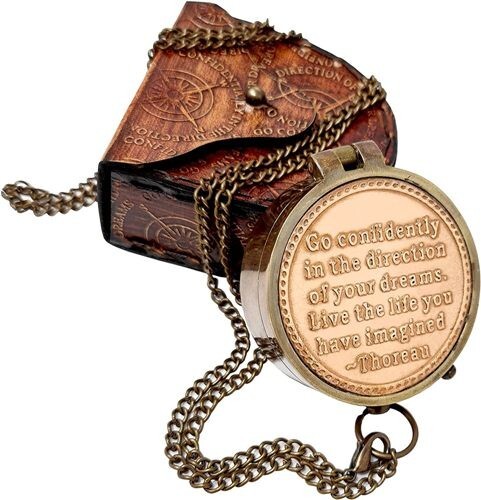 Thoreau's Go Bussola in Ottone Confidently, Regalo per Laurea, Giorno Cresima - Foto 9 di 16