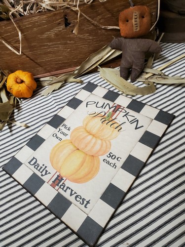PRIMITIVE ANTIQUE VINTAGE FOLK ART STYLE PICK PUMPKIN PATCH FALL HALLOWEEN SIGN - Picture 6 of 7
