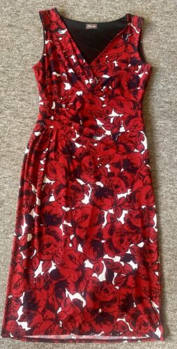 PHASE EIGHT Red Floral Knee Length Stretch Dress Size 10 / 12 - Picture 1 of 8