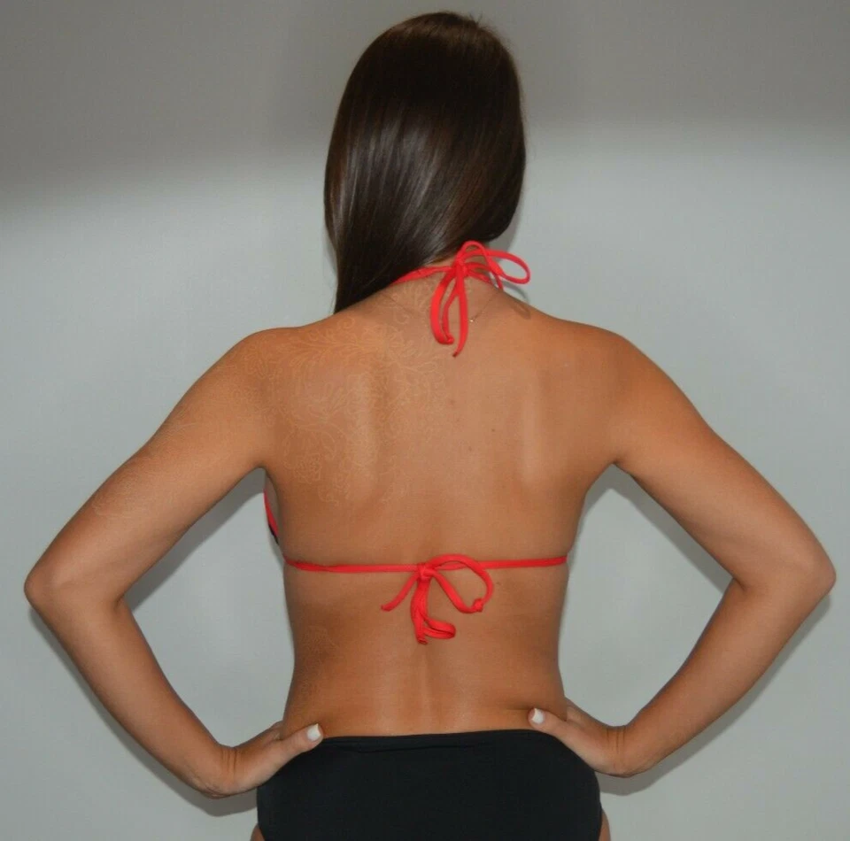 Top triangular de bikini DKNY azul marino y rojo rayas horizontales talla S Foto 4 de 4