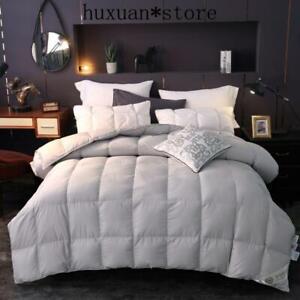 100 Goose Down Comforter White Gray Queen King Sz Bedding Set