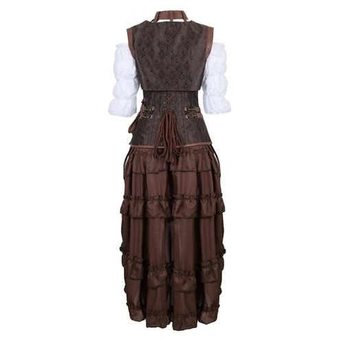 Women Steampunk Corset Dress Gothic Corset Lingerie Top with Skirt Set Halloween - Image 3 of 4