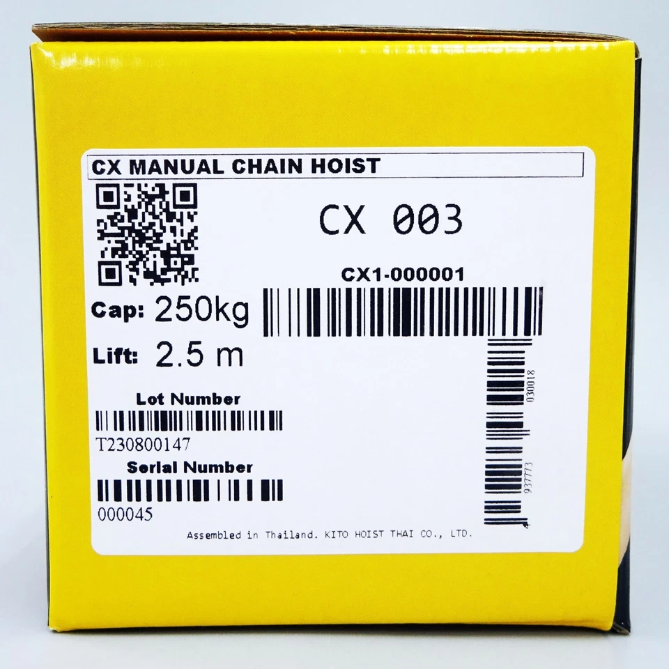 Bloc chaîne KITO CX003 CX 250kg x 2,5m avec limiteur de surcharge Japon NEUF - Photo 2/4