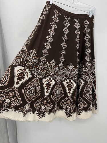 Mlle Gabrielle Skirt Womens Medium Brown Aztec Tribal Sequin A-Line Boho - Picture 3 of 7