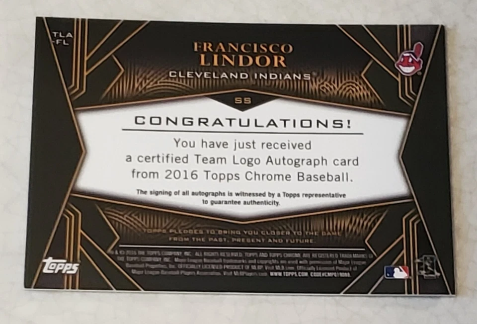 FRANCISCO LINDOR 2016 TOPPS CHROME TEAM LOGO AUTOGRAPH TLA-FL BLUE 61/99 - Image 4 of 4