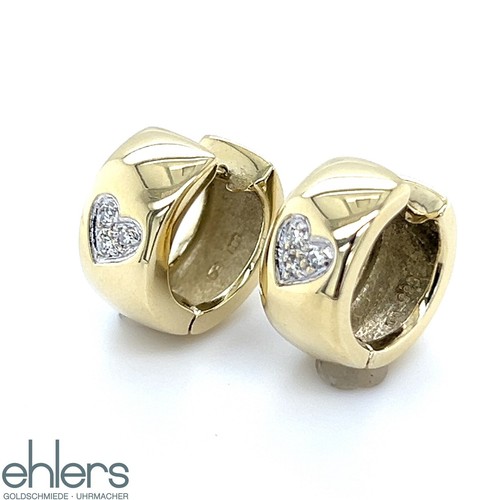 Creolen Diamanten 585er Gelbgold 14kt Gold Ohrschmuck Clips Herz Scharnier 1549 - Bild 2 von 12