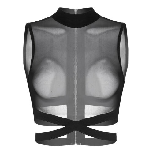 Sexy Para mujeres Malla Transparente Sin mangas Prenda para el torso sin mangas Sujetador Camisa Chaleco Camisetas Elásticas - Imagen 1 de 9