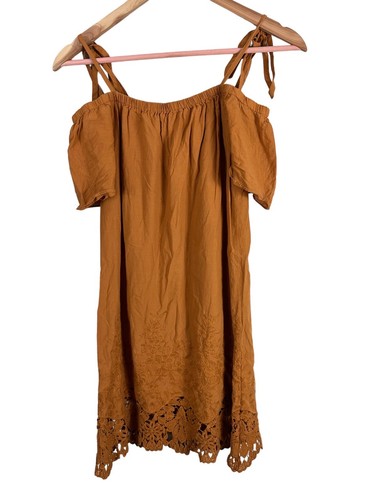 Madewell Eyelet Cold Shoulder Dress Burnt Orange Pumpkin Small Cotton Summer - Picture 13 of 24