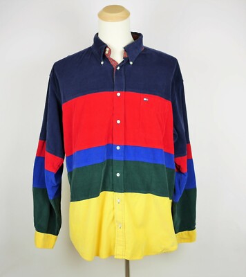 red blue and yellow striped shirt