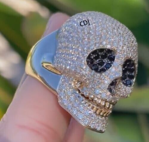 Anello testa teschio 2 carati 100% originale moissanite per lui placcato oro giallo argento - Foto 4 di 7