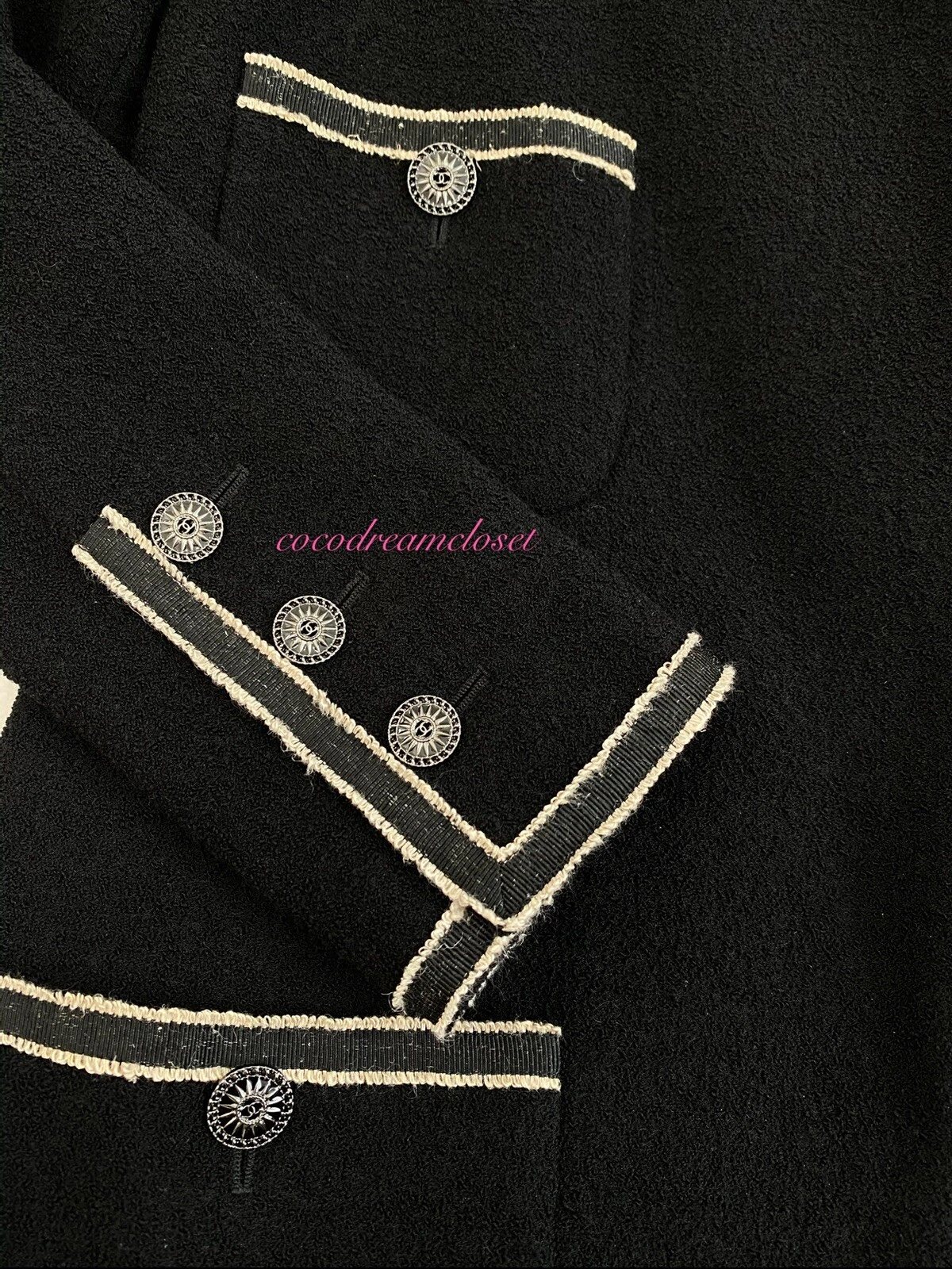 GIACCA CHANEL 14C MOST WANTED SENZA TEMPO NERO TWEED ECRU FINITURE A NASTRO TAGLIA 36