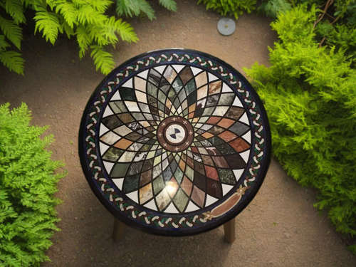 Black Marble Coffee Side Table with Semi-Precious Stone Inlay | Pietra Dura arts - Picture 3 of 15