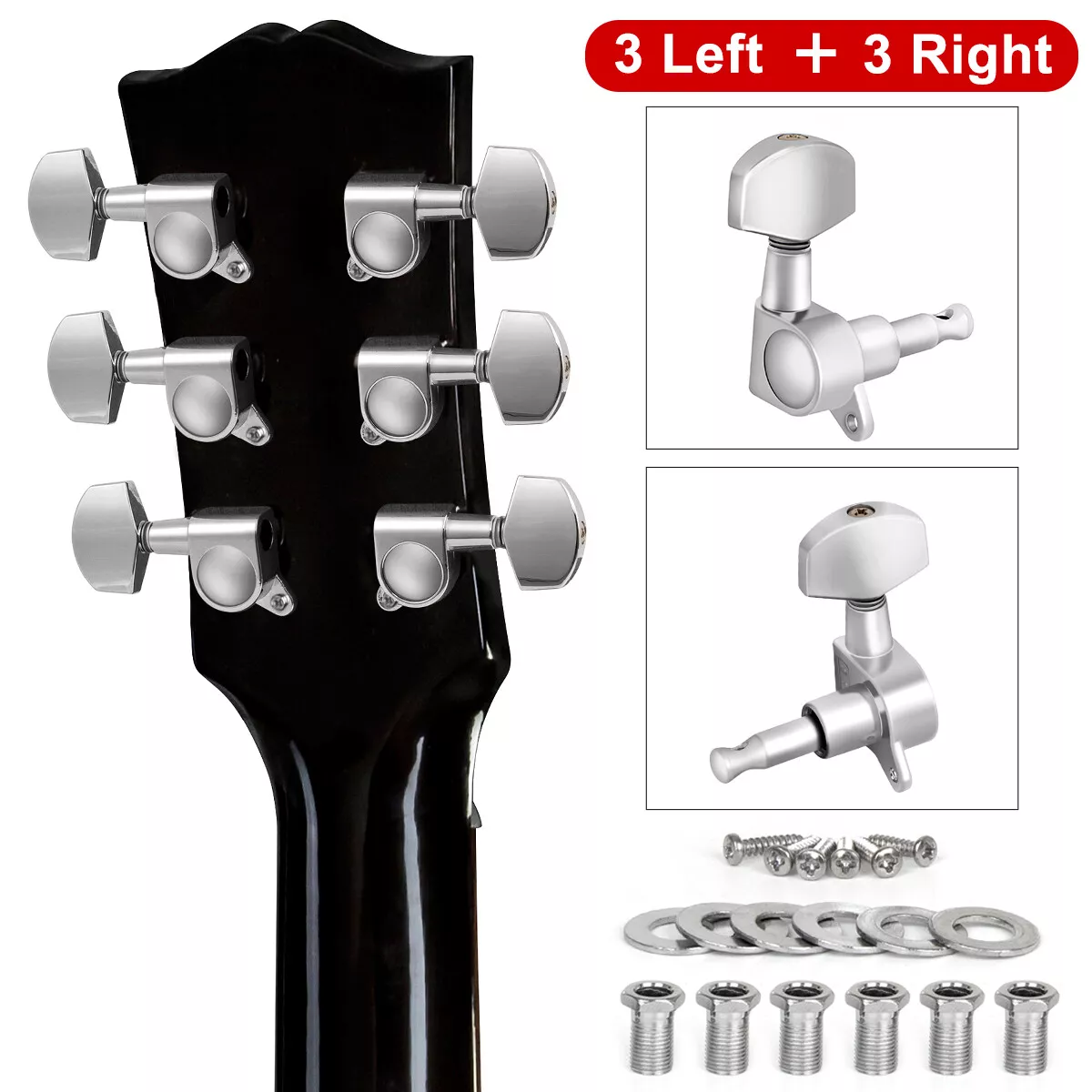 Tuning Pegs Tuner Machine Heads Knobs for Acoustic Guitar Chrome