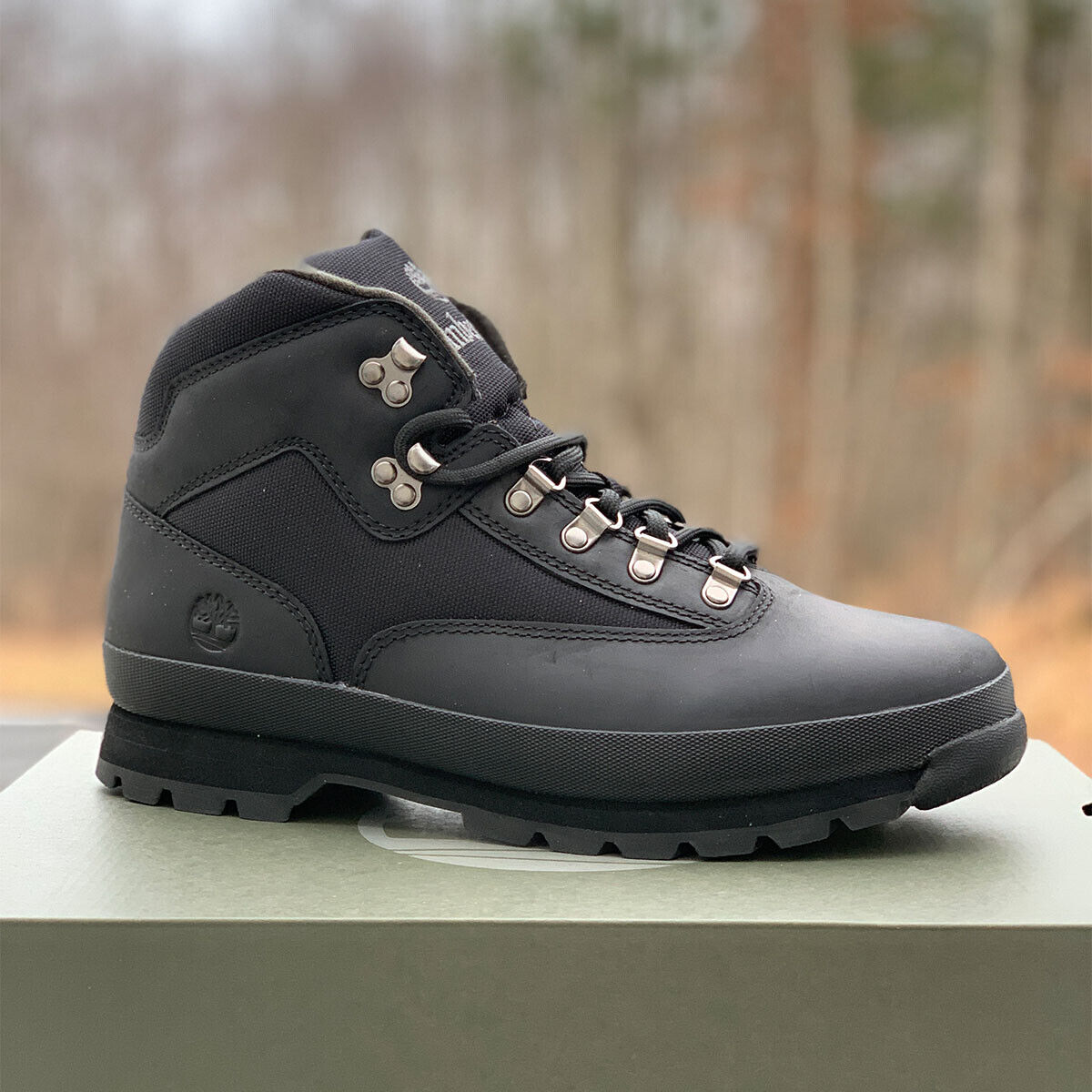 Euro Hiker Black Leather Hiking Boots 