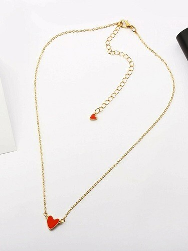 Sterling Silver Gold Colored Red Heart Necklace - Picture 3 of 4