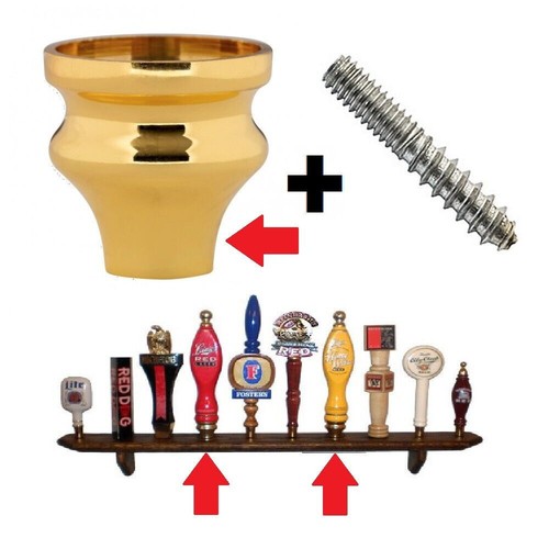 LARGE SIZE VIBRANT PVD GOLD BEER TAP HANDLE FERRULE COATED BRASS w/HANGER BOLT - Picture 1 of 2