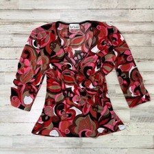 2000s Y2k Groovy Floral 3/4 Sleeve Babydoll Top Womens Size Small/Medium