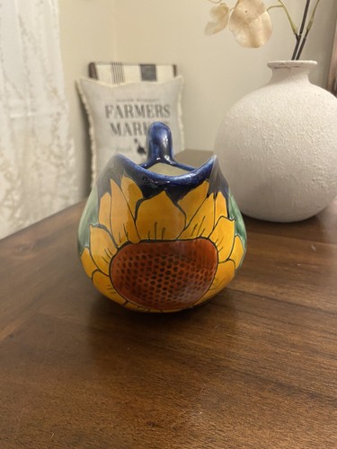 Vintage Talavera mexikanische Keramik Milchkännchen/Sauciere blaue Sonnenblume bleifrei Mexiko - Bild 3 von 7