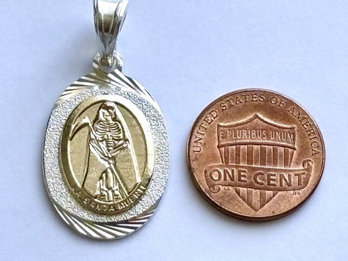 Santa Muerte Medal pendant silver 925 and gold 10k - 32 mm Length - Picture 6 of 7
