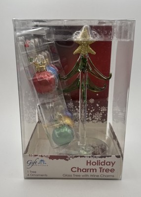 Gift Essentials Green Glass Holiday Tree 6  Tall w/6 Removable Wine Charms