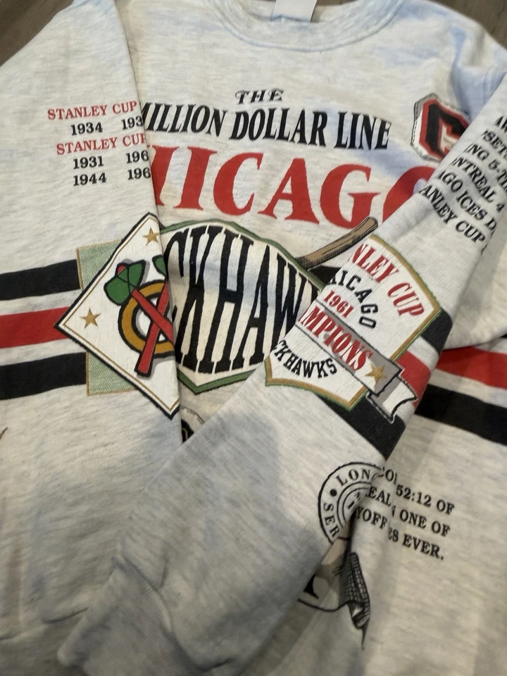 VTG 1992 CHICAGO BLACKHAWKS MILLIONS DOLLAR LINE LONG GONE Sweatshirt Sz L - Image 3 of 4