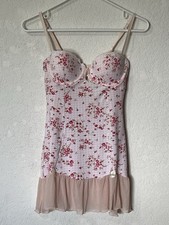 Pink Gingham Floral Babydoll Lingerie Size S   Lace Bows Y2K Coquette Fairycore