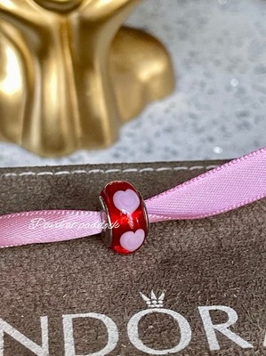 Authentic Pandora Red Love You  Murano Charm With Gift  Box