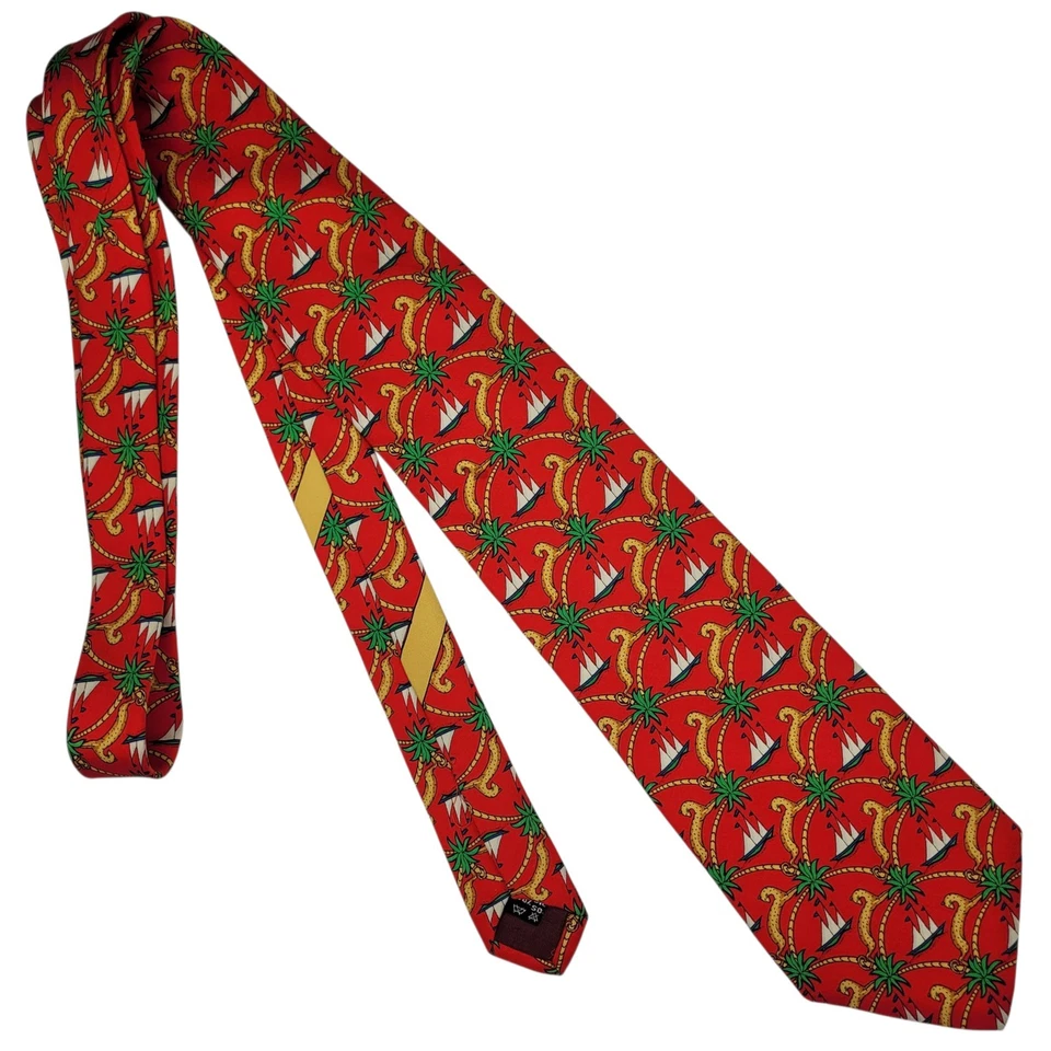 Gravata Salvatore Ferragamo Itália vela tropical 100% seda desgaste no pescoço nova sem etiquetas - Imagem 4 de 4