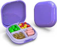 Daily Pill Organizer - Small 4 Compartment Travel Pill Case, Mini Medicine Box