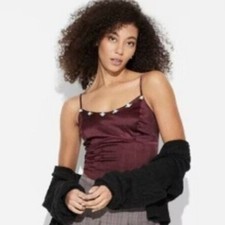 Wild Fable Satin Rosette Corset Top Velvet Burgundy Ruched Adjustable Large