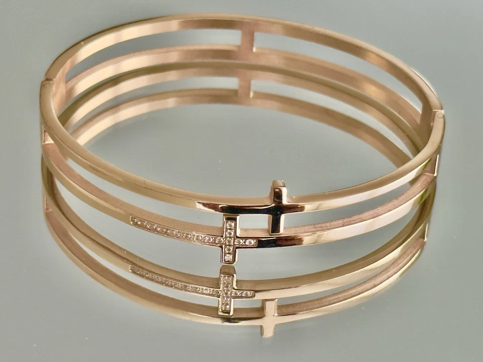 Brazalete Brazalete de Cristal Cruz Francesa Chapado en Oro Rosa Art Deco Nuevo Hombres Mujeres Foto 2 de 4