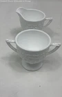 Indiana Glass Co White Orange Blossom Pattern Milk Glass Creamer Sugar Cups
