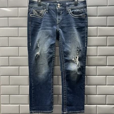 Vigoss Women’s Size 9/10 The Chelsea Capri Denim Jeans Embroidered  Distressed