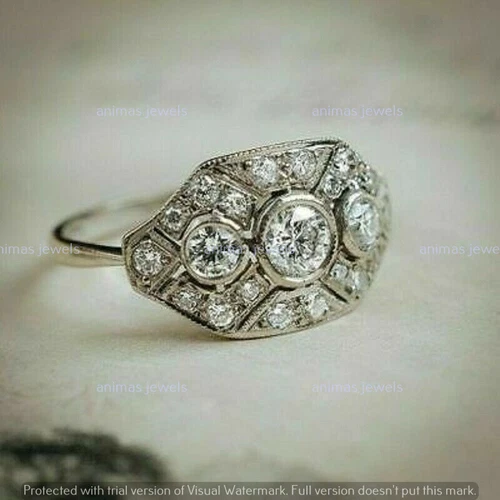 Vintage Art Deco Wedding Ring 2.00 CT Moissanite Real 925 Sterling Silver Size-8