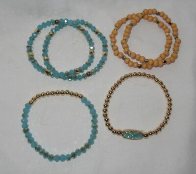 Lot De 6 Bracelets Park Lane Tranquility – Perles Ovales Vert Mer Et Aqua, 2 1/2 Pouces