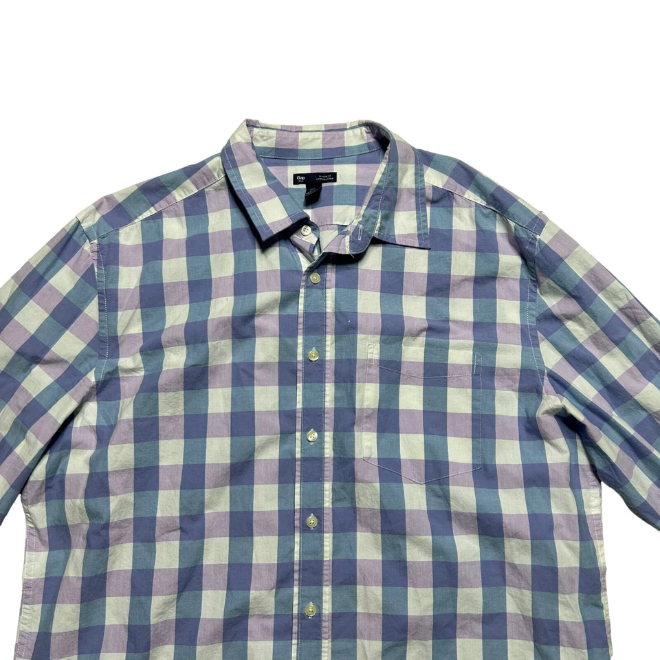 Gap Shirt Mens XL Classic Fit Pastel Plaid Button Up Long Sleeve Blue Purple - Image 2 of 4