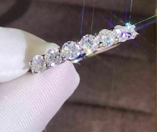 2.00Ct Round Cut VVS1 Moissanite Half Eternity Wedding Band 14K White ...