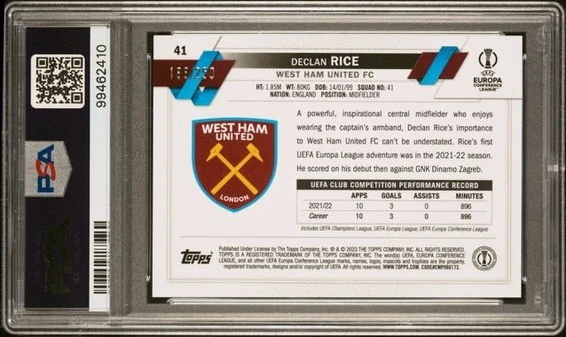 DECLAN RICE * PINK X-FRACTOR PSA 9 * 2023-24 TOPPS CHROME UCC ARSENAL CARD /250 - Image 2 of 3